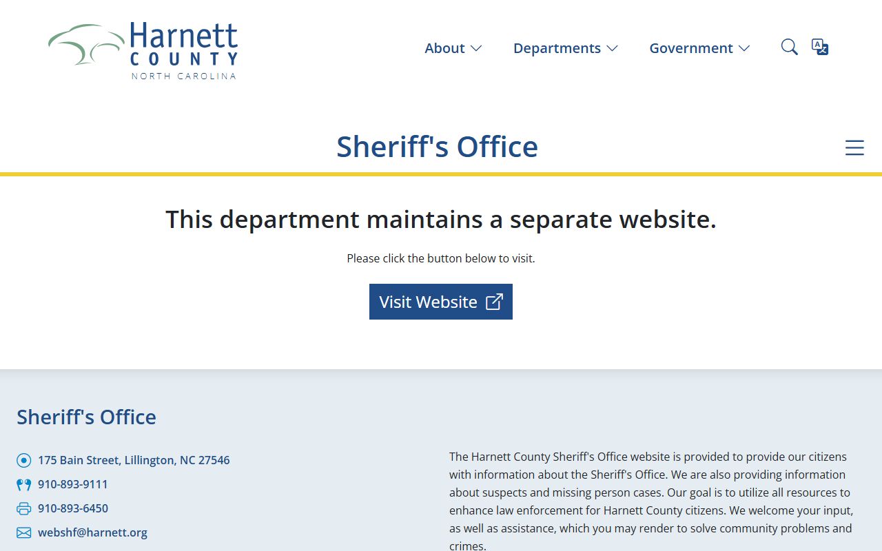 Harnett County Sheriff's Office website for jail roster information
