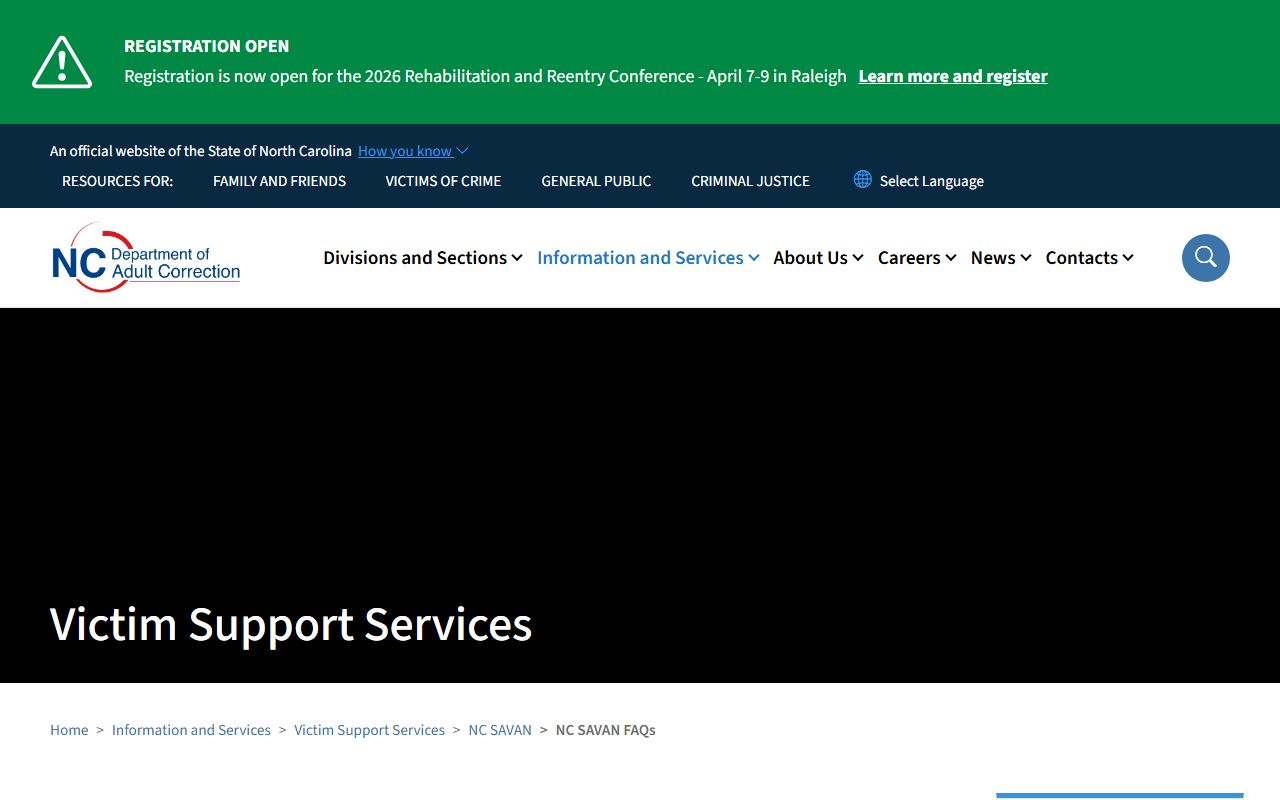 NC SAVAN FAQs for jail roster victim notifications